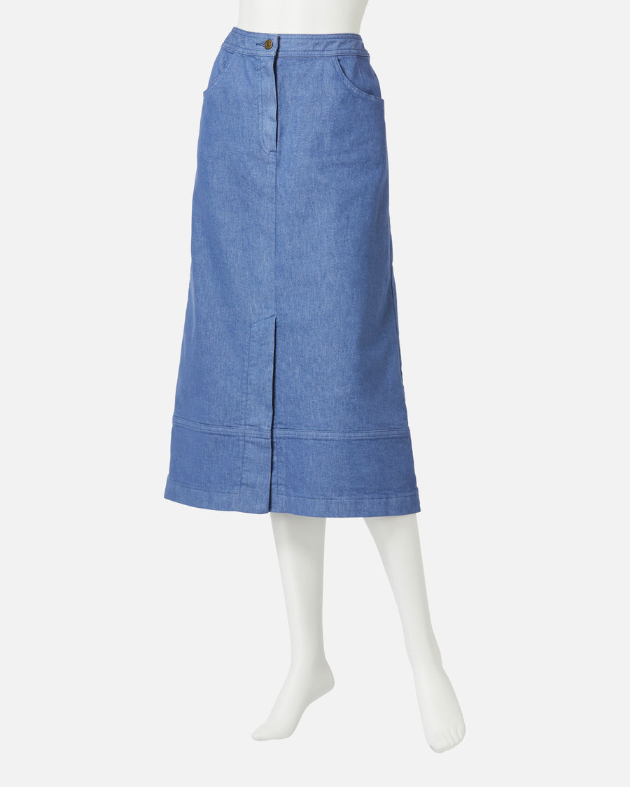 Colored denim semi-long skirt