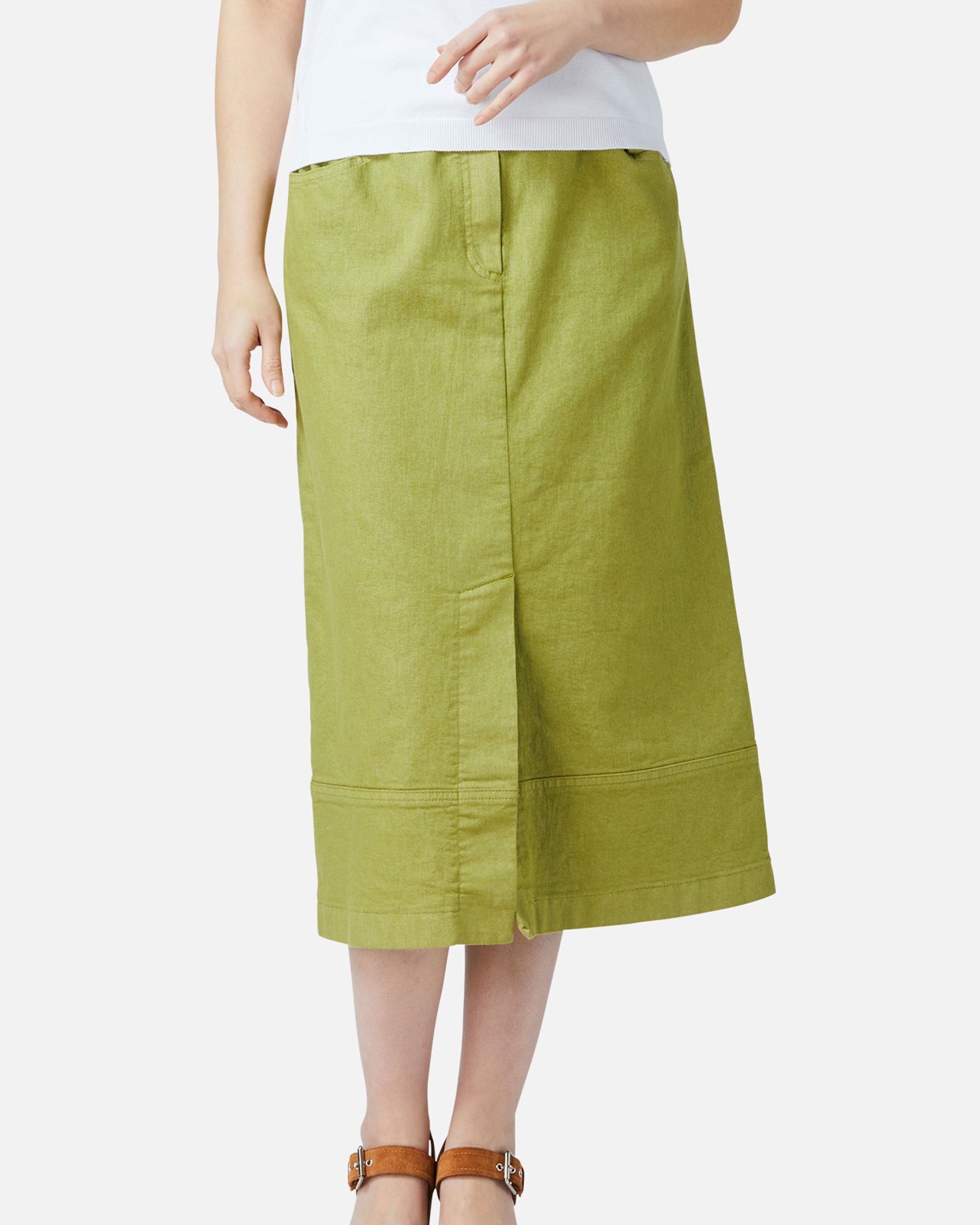 Colored denim semi-long skirt