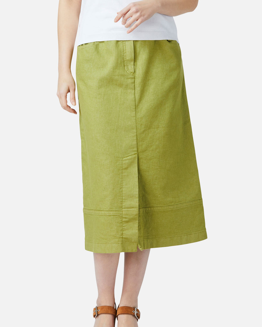 Colored denim semi-long skirt