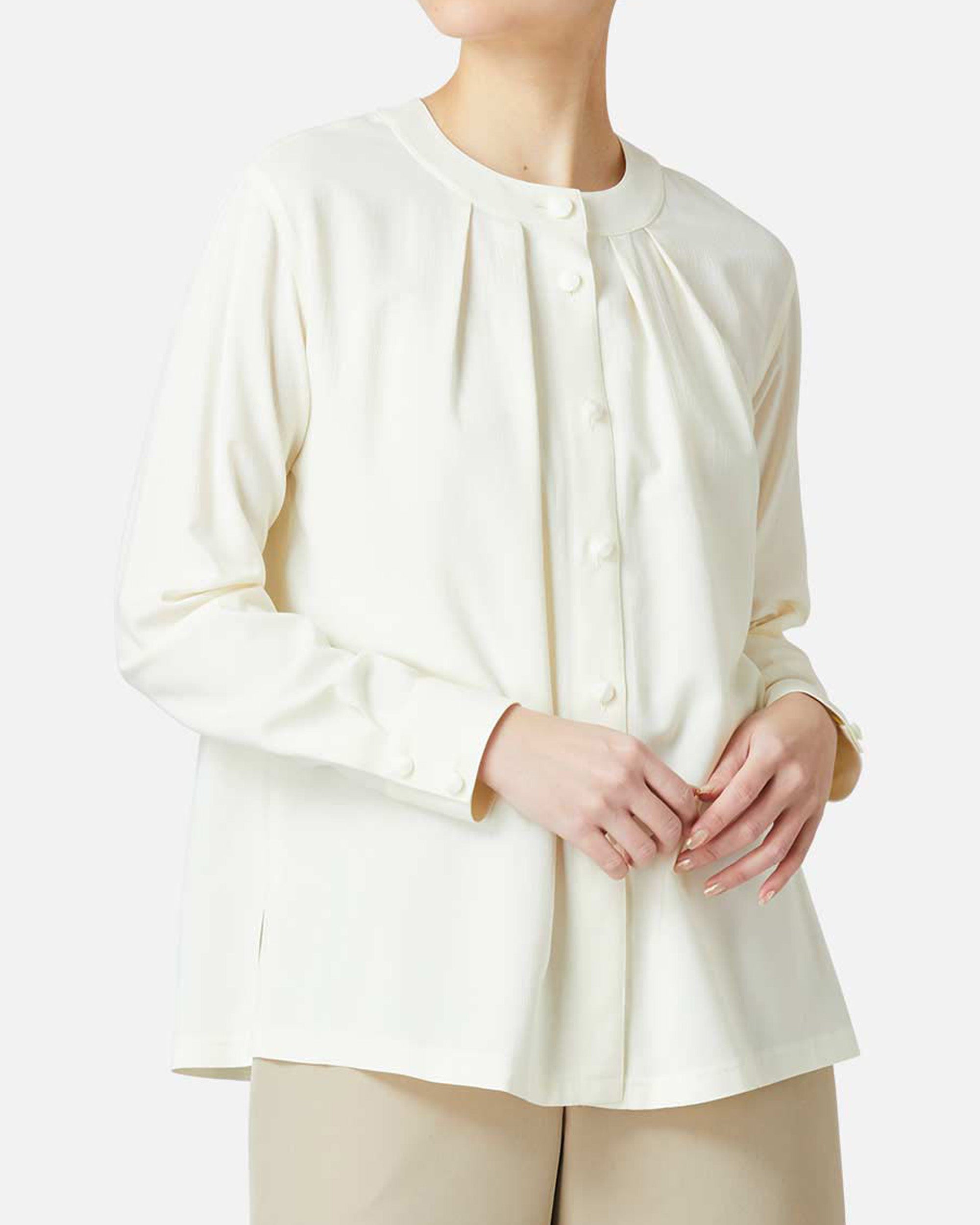 Round Neck Pleated Blouse