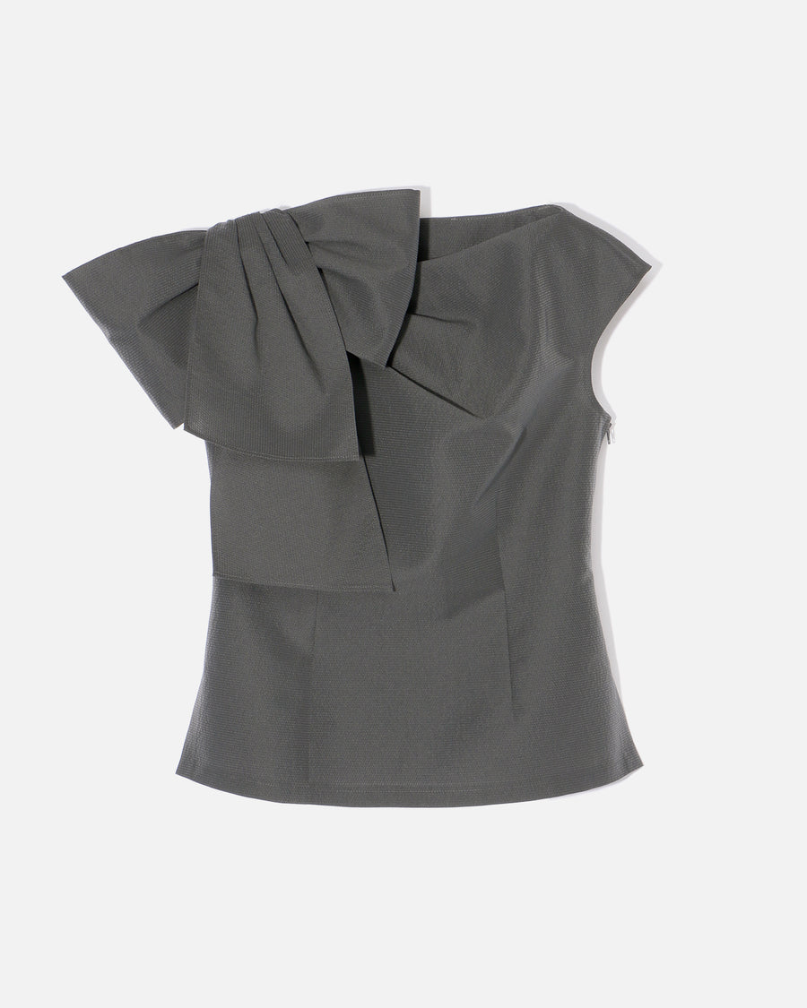 Polyester Nylon Jacquard Blouse with Ribbon