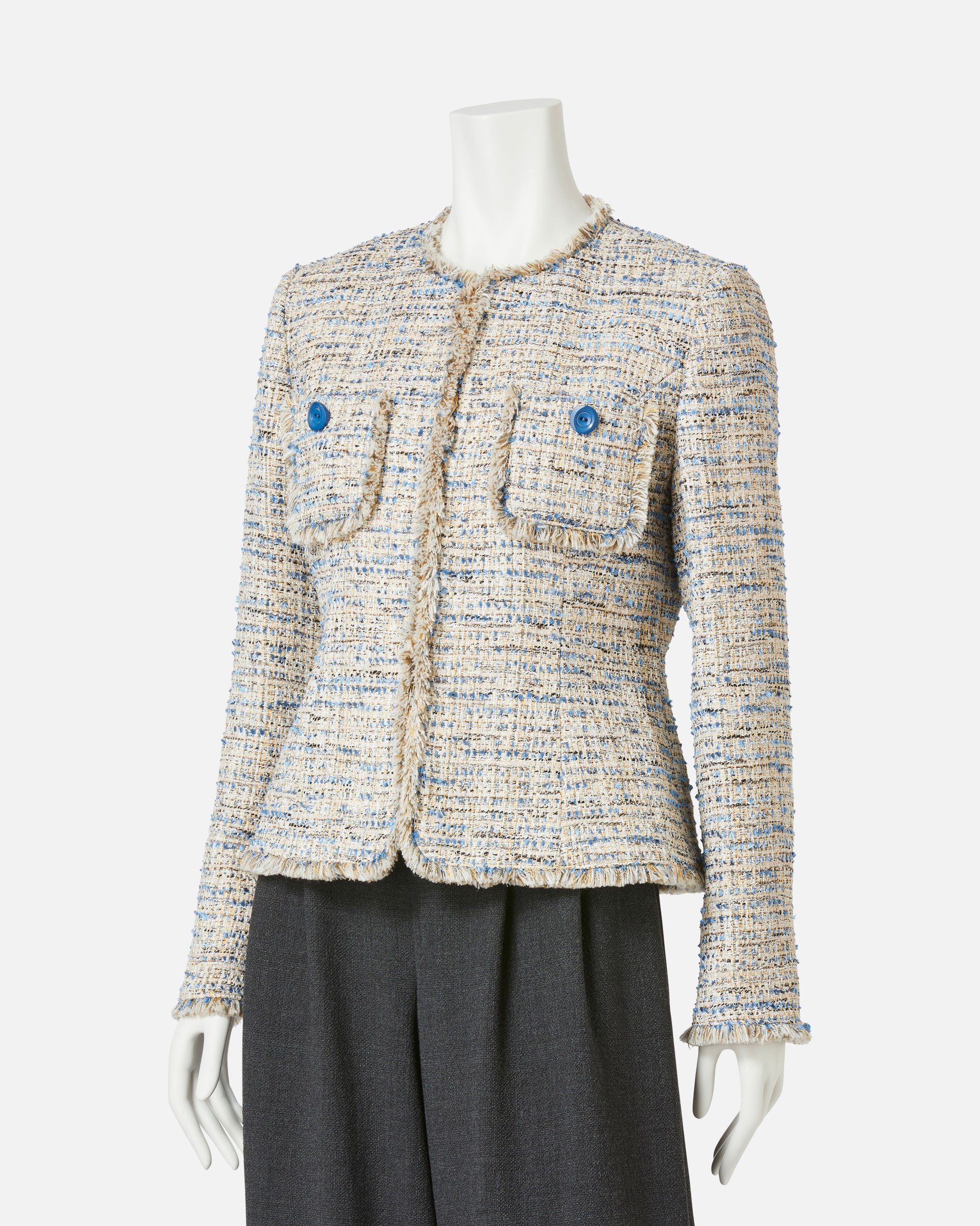 Stretch Summer Tweed Collarless Jacket