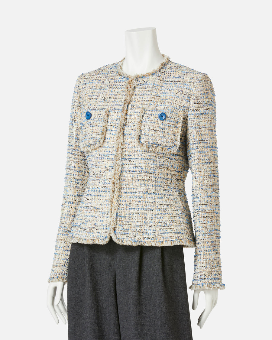 Stretch Summer Tweed Collarless Jacket