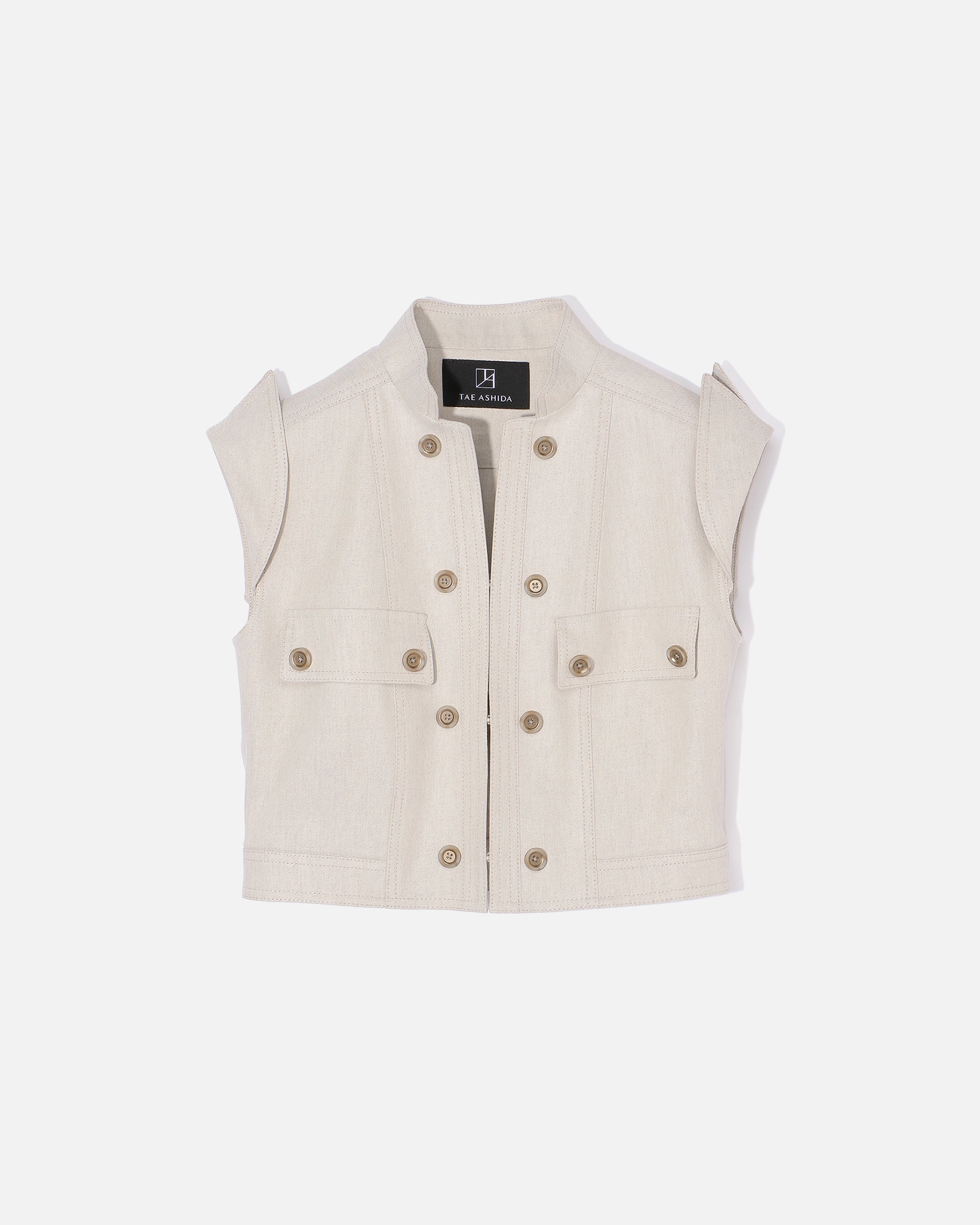 Sleeveless Linen Rayon Twill Jacket