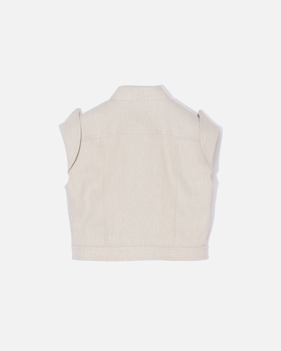 Sleeveless Linen Rayon Twill Jacket