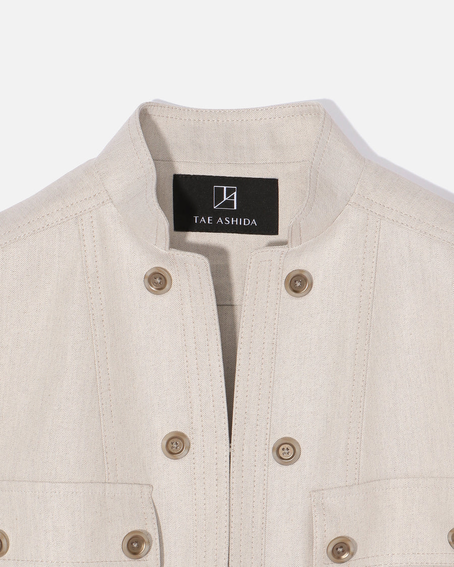 Sleeveless Linen Rayon Twill Jacket