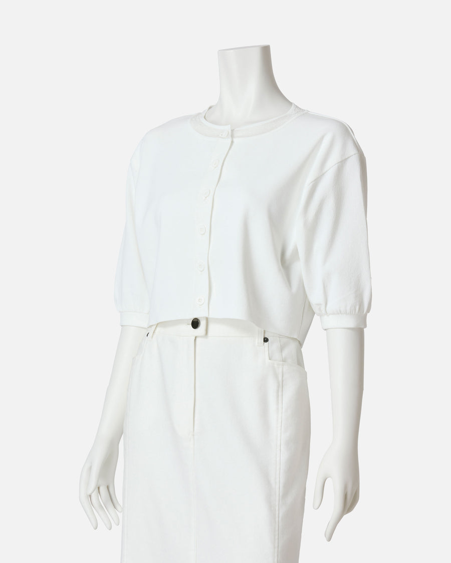Cutwork Embroidered Puff Sleeve Knit Cardigan