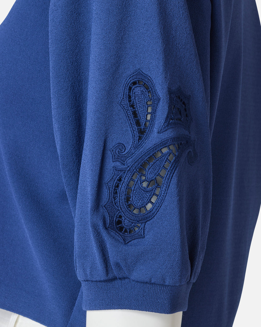 Cutwork Embroidered Puff Sleeve Knit Cardigan