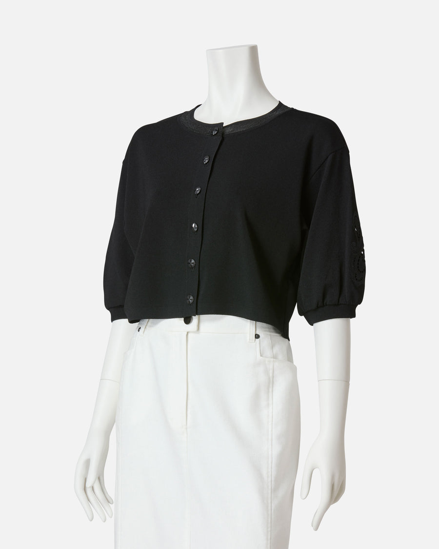 Cutwork Embroidered Puff Sleeve Knit Cardigan
