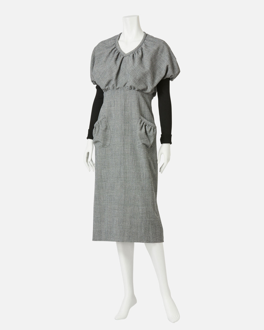 Puff × Knitted Sleeve Dress