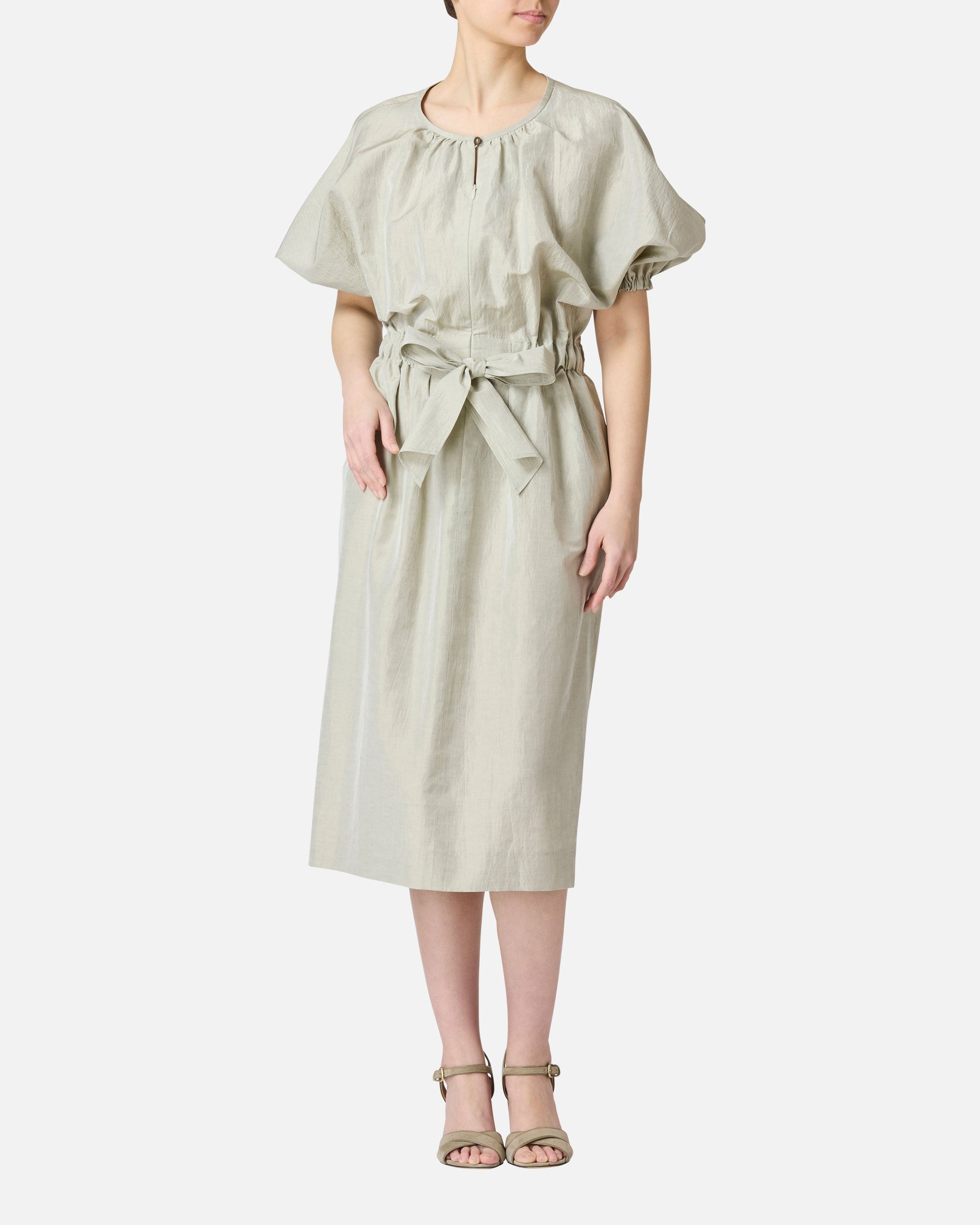 Gathered Waist Dress with Ribbon
