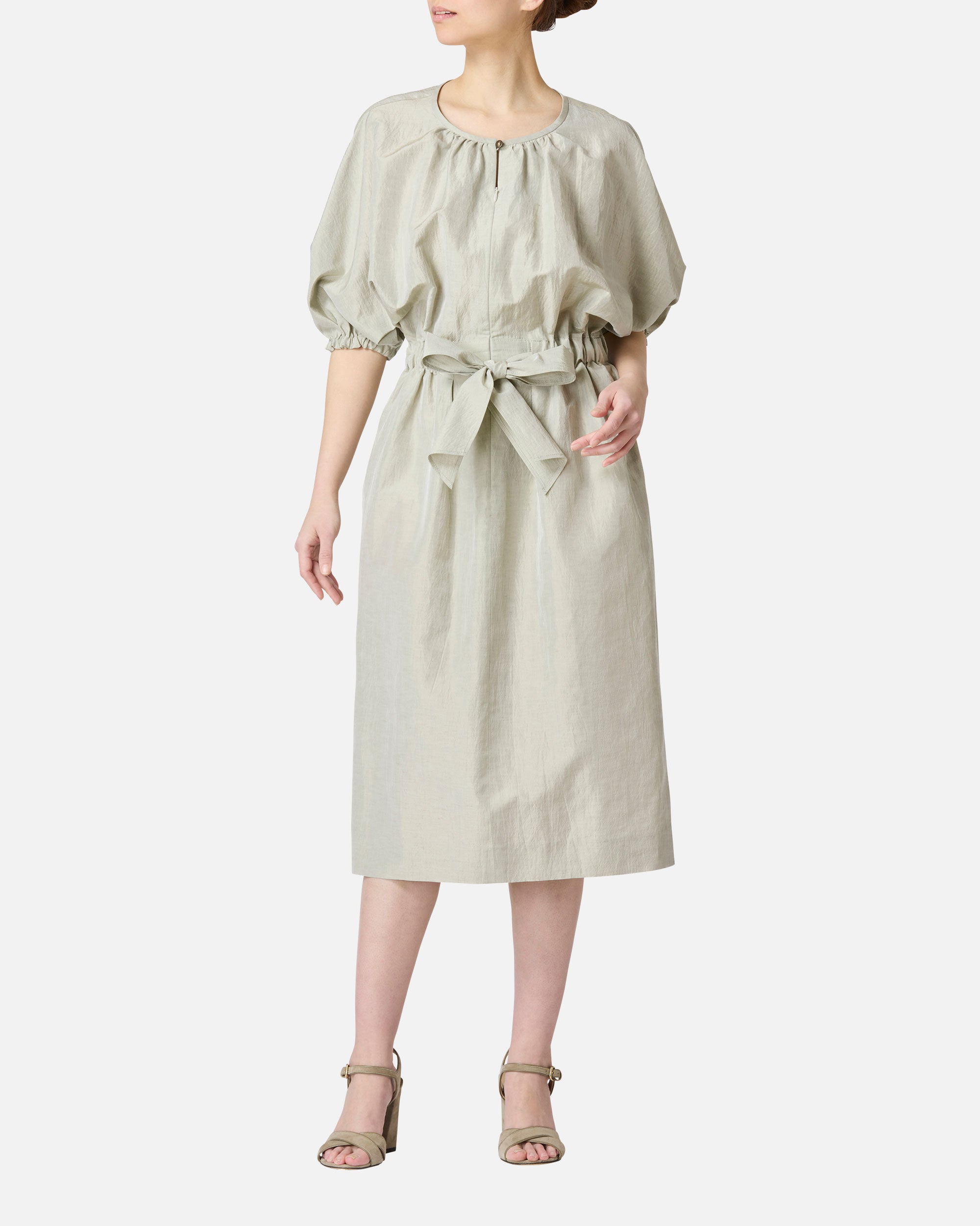 Gathered Waist Dress with Ribbon