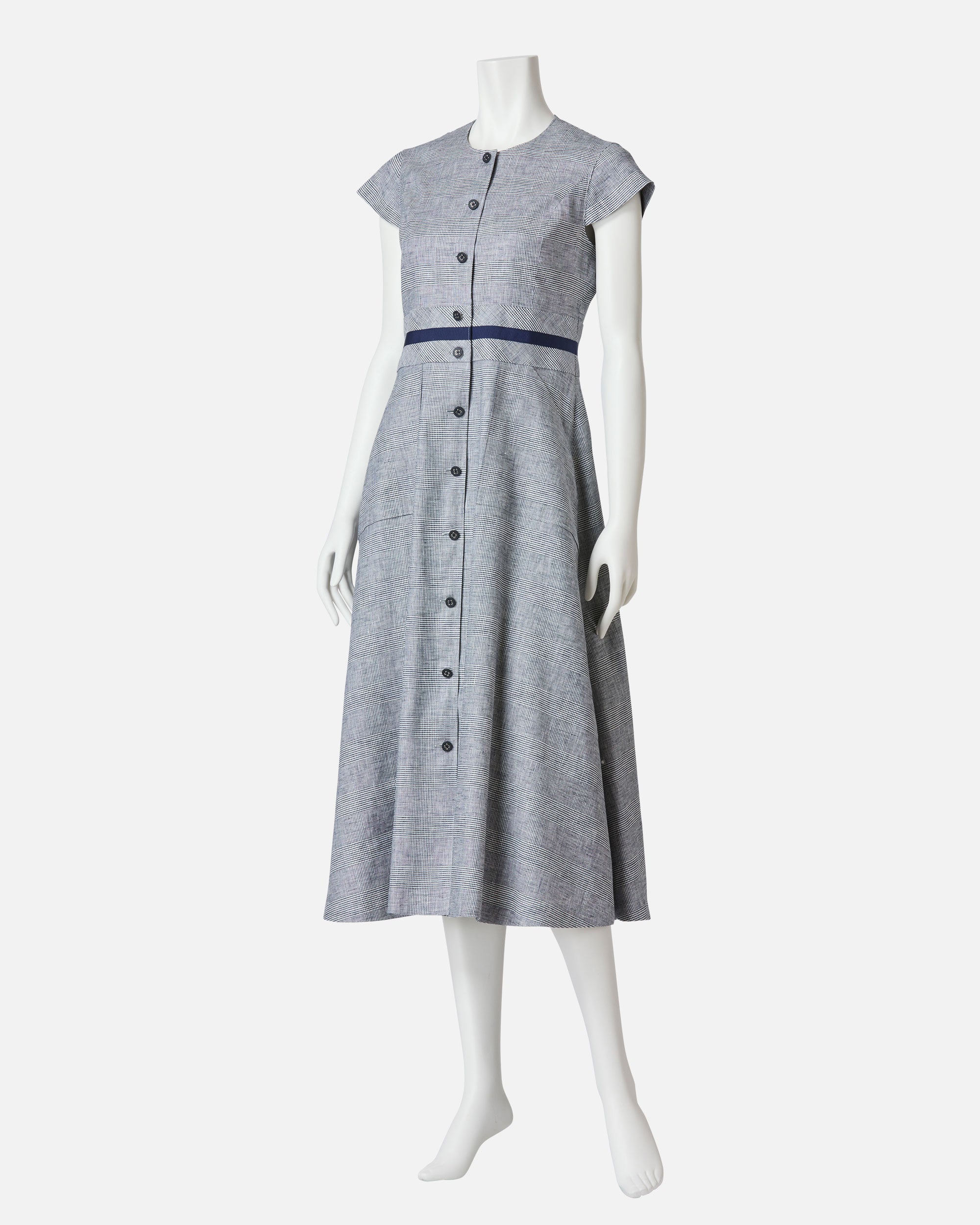 Glen Check Front Button Closure Summer Dress