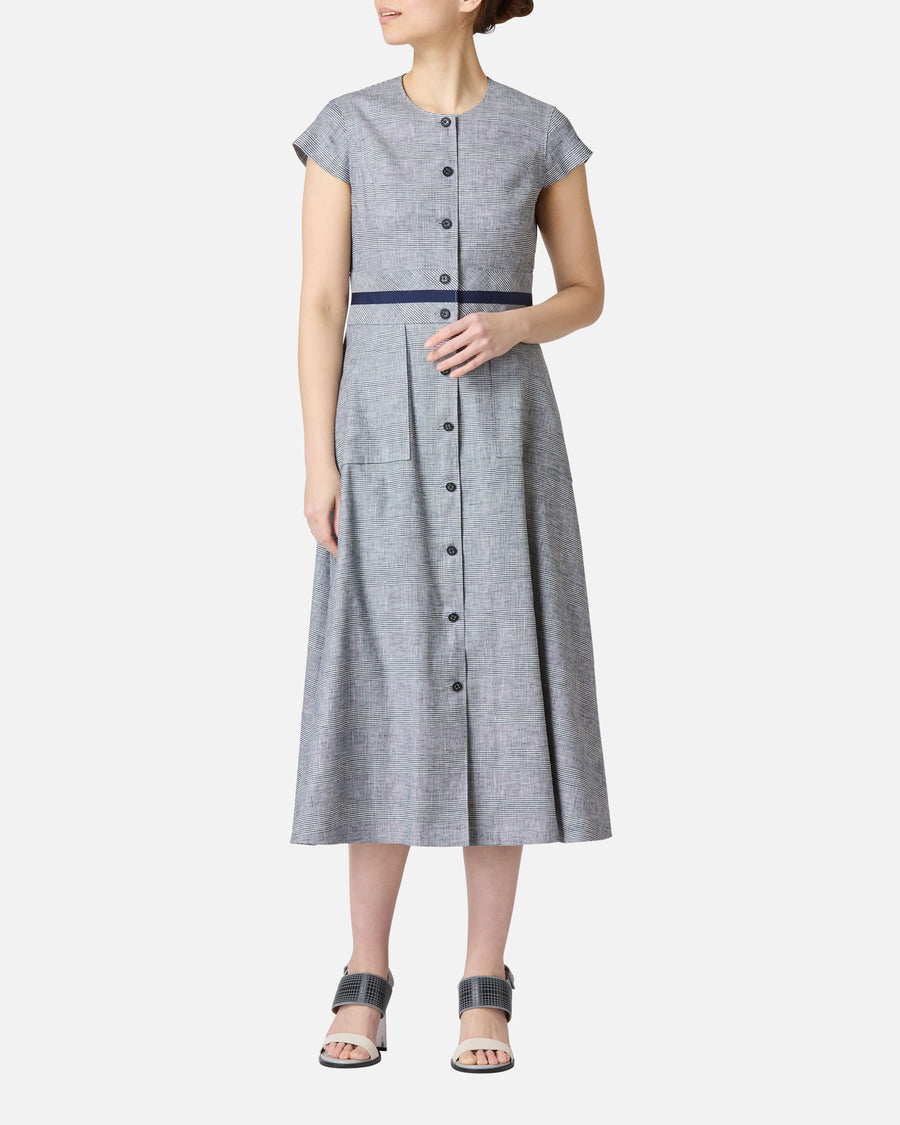 Glen Check Front Button Closure Summer Dress