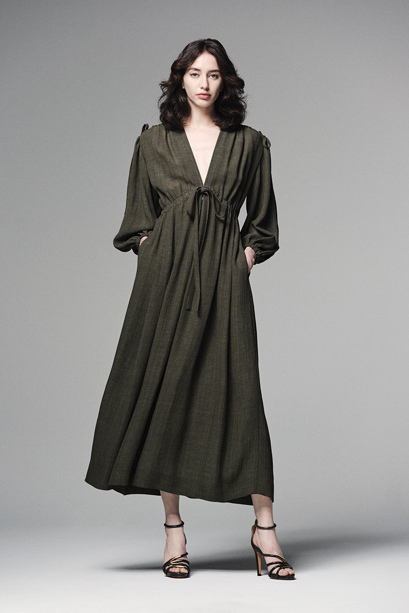 Crepe waist gathered dress
