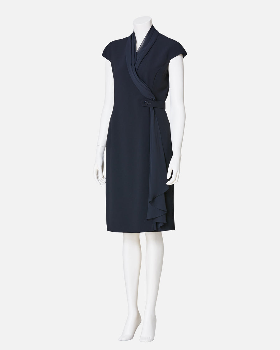 Cache-Coeur Dress with Drape Chiffon Collar