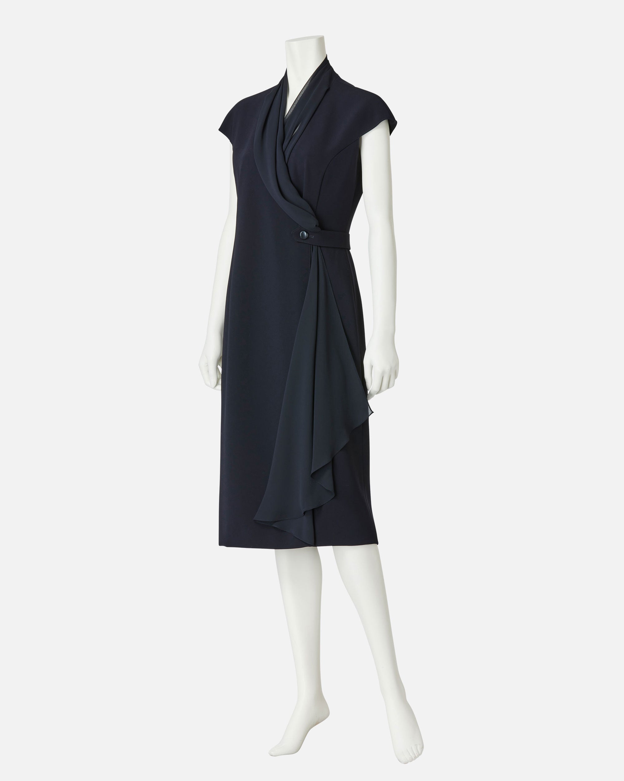 Cache-Coeur Dress with Drape Chiffon Collar